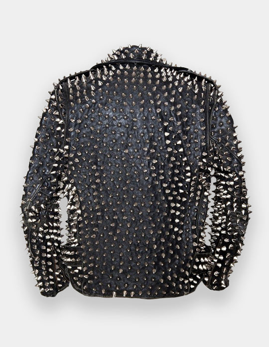Studded Fashion Jacket Punk Men's Cow Leather, Silver Heavy Metal Spiked Stud Work, Biker Slim Fit Jacket, Studded biker Jacket, Spiked